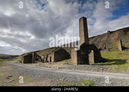 Die Überreste der Old Gang Bleimine & Schmelzmühle, in der Nähe von Reeth in Swaledale, Yorkshire Dales. Stockfoto