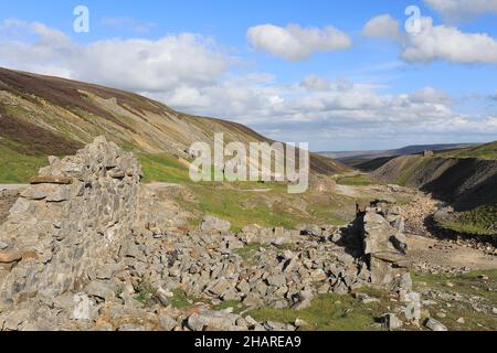 Die Überreste der Old Gang Bleimine & Schmelzmühle, in der Nähe von Reeth in Swaledale, Yorkshire Dales. Stockfoto