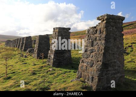 Die Überreste der Old Gang Bleimine & Schmelzmühle, in der Nähe von Reeth in Swaledale, Yorkshire Dales. Stockfoto