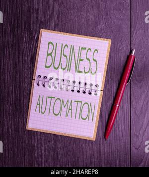 Textschild mit Business Automation. Konzept Bedeutung für digitale Transformation rationalisiert für Einfachheit Neue Ideen Fresh Concept Creative Stockfoto