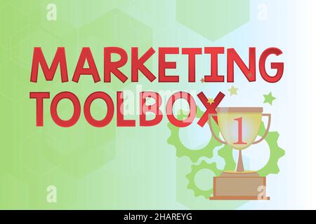 Schreiben mit Anzeige von Text Marketing Toolbox. Konzeptuelles Foto bedeutet bei der Förderung eines Produkts oder einer Dienstleistung Automatisierung Moderne Schrift Schreibtechniken Stockfoto
