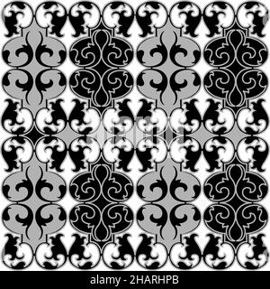 Schwarz-weißer Damastteppich mit Blumenmuster Stock Vektor
