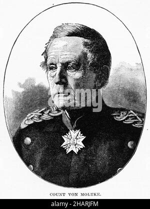 Eingraviertes Porträt von Helmuth Karl Bernhard Graf von Moltke ( 1800 – 1891) Preußischer Feldmarschall und des Stabschefs der preußischen Armee für dreißig Jahre. Auch bekannt als Moltke der Ältere. Stockfoto
