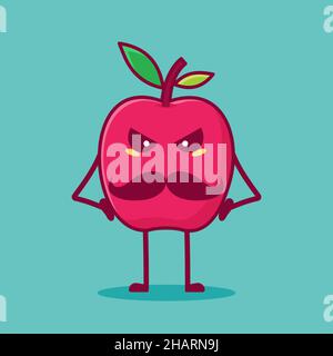 Angry Apple Charakter Vektor-Illustration in flachem Stil. Geeignet für Symbol, Symbol, Maskottchen Stock Vektor