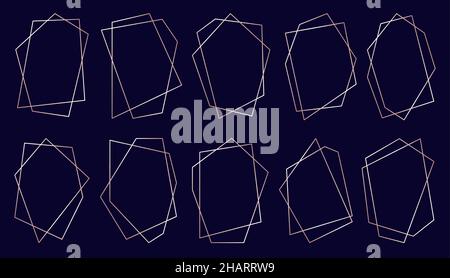 Rahmen polygonal minimal geometrische Gold Linie gesetzt. Luxus rosegold blank Hochzeit Einladung Vorlage speichern das Datum Urlaub. Dekorative Boho Art Deco Hintergrund Rand asymmetrische Form isoliert auf weiß Stock Vektor