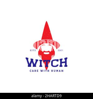 Farbige vintage alten Mann Bart Hexe Logo Symbol Vektor Grafik Design Illustration Idee kreativ Stock Vektor