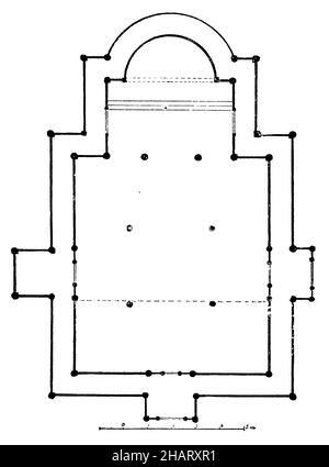 Grundriss der Stabkirche Wang, mittelalterliche norwegische Stabkirche aus Vang, erworben 1841 durch den preußischen König Friedrich Wilhelm IV. Und umgebaut in Brückenberg (heute Karpacz Górny), heute Stadtteil Krummhübel (heute Karpacz) im Krkonoše-Gebirge., , (Kunstgeschichtliches Buch, 1904), Grundriss der Stabkirche Wang, mittelalterliche norwegische Stabholzkirche aus Vang, die 1841 vom preußischen König Friedrich Wilhelm IV. Erworben und in Brückenberg (heute Karpacz Górny), mittlere Ortsteil von Krummhübel (heute Karpacz) im Riesengebirge wieder aufgebaut wurde. , Plan de l'église en bois de Wang, ég Stockfoto