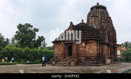 façade von Jagamohana und Vimana von Rajarani Tempel. Stockfoto