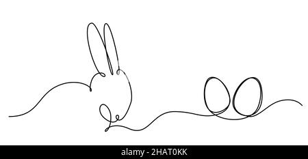 Osterhase kontinuierliche eine Linie Zeichnung. Kaninchen mit Eiern einfaches Bild. Minimalistische Vektorgrafik. Stock Vektor