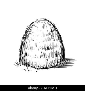 Zeichnung des Heuballenfarm. Handgezogener Heuhaufen. Isolierte Vektordarstellung. Stock Vektor