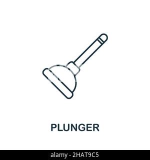 Kolbensymbol. Linienelement aus der Badkollektion. Lineares Plunger Icon-Zeichen für Webdesign, Infografiken und mehr. Stock Vektor