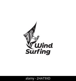 Silhouette Mann Wind surfen Logo Symbol Symbol Vektor Grafik Design Illustration Idee kreativ Stock Vektor