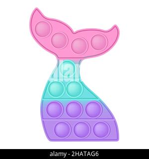 POPIT Meerjungfrau Schwanz als modisches Silikon-Spielzeug für Fidgets. Süchtig machendes Anti-Stress-Spielzeug in Pastellfarben. Blasenangst Entwicklung von lebendigen Pop-it-Spielzeug Stock Vektor