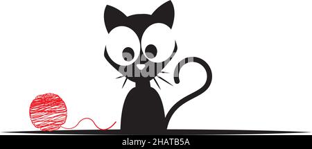 Katze Silhouette, Vektor. Niedliche Cartoon-Figur auf weißem Hintergrund isoliert. Niedliche Kitty Katze Illustration mit Wolle. Kindliche Wandtattoos, Wandbilder Stock Vektor