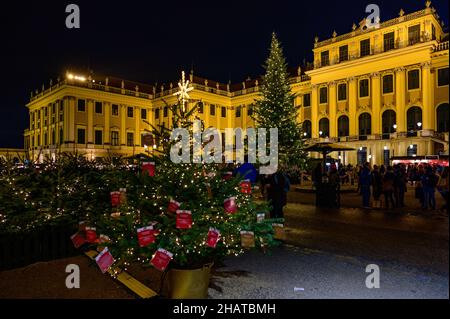 wien, österreich, 14. dez. 2021, Adventmarkt vor Schloss schönbrunn Stockfoto