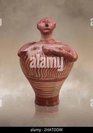 Mykenische anthropomorphe Vase, 1250 - 1180 v. Chr. Mykene-Tempel, Tomm 18, Nische. Mykene archäologische Stätte Museum, Griechenland. Ref. LH IIIB2. Es ist nicht k Stockfoto