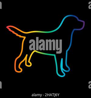 Regenbogen Silhouette eines Hundes auf schwarzem Hintergrund. Vektorgrafik. Stock Vektor
