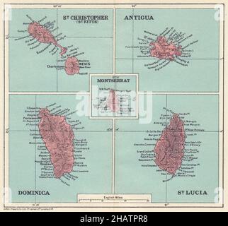 WESTINDIEN. Dominica St Kitts Antigua St Lucia Montserrat 1923 alte Karte Stockfoto