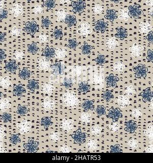 Grobes Leinenmuster mit Blumen Stock Vektor