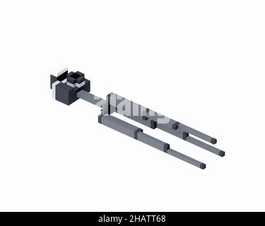 Digitalkamera, eine digitale Kunst der spiegellosen Kamera mit Taschenlampe und Metallstativ aus Stahl in schwarz-weißem Retro-Stil isometrischen Voxel Raster 3D illus Stockfoto