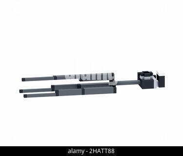 Digitalkamera, eine digitale Kunst der spiegellosen Kamera mit Taschenlampe und Metallstativ aus Stahl in schwarz-weißem Retro-Stil isometrischen Voxel Raster 3D illus Stockfoto