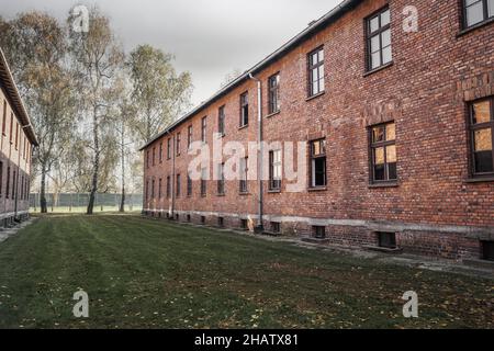 Verwaltungsgebäude in Auschwitz I, ehemaliges Konzentrations- und Vernichtungslager der deutschen Nazis - Polen Stockfoto