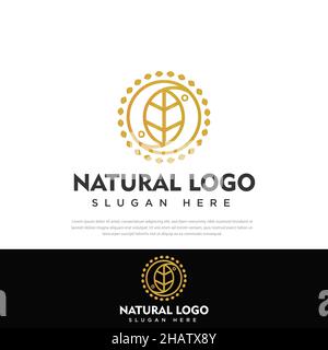 Natürliches Gold Yin und Yang Blatt Design-Logo. Design-Vorlage, Symbol, Symbol Stock Vektor