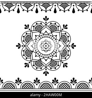 Florale Linie Kunst Vektor schwarz Design inspiriert von den traditionellen Spitzen und Stickereien Muster, Retro Hochzeitseinladung oder Grußkarte backgorund wit Stock Vektor