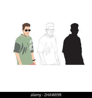 Porträt eines jungen Mannes. In Farbe, Umriss, Silhouette. vektor-Illustration Stock Vektor