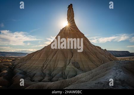 Castil de tierra erodierte die Formation im Wüstengebiet Las Bardenas Reales in Navarra, Spanien Stockfoto