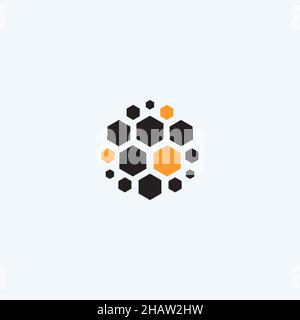 Coal Hexagon Logo Konzept. Rock Industrie Technologie. Abstrakte Ikone aus Stein, Marmor und Granit. Geologie Maschine rund Logo. Vektorgrafik. Stock Vektor