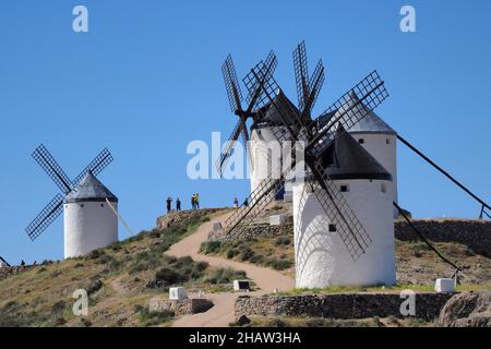 Consuegra Windmills auf dem Calderico Hill, Don Quixote Route, Provinz Toledo, Region Castilla-La Mancha Stockfoto