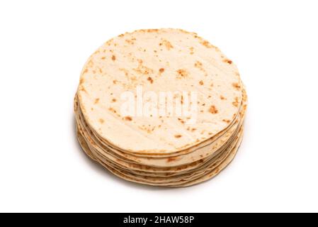 Pitta-Brot isoliert auf weißem Hintergrund. Draufsicht. Stockfoto