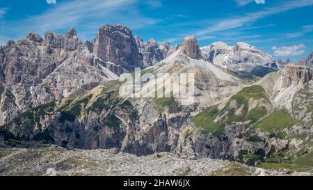 Panoramablick auf die Sextner Dolomiten, Südtirol, Italien Stockfoto