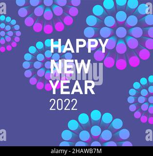 3D stilisiertes Feuerwerk mit neuer 2022-Jahres-Begrüßung, dunkel-bläuliche Nacht Stock Vektor