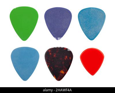 Gitarre Pick Pfad isoliert auf weiß Stockfoto