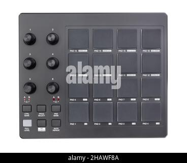 midi-Pad-Controller-Pfad isoliert auf weißer Draufsicht Stockfoto