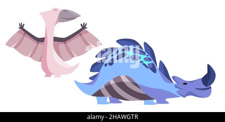 Dino Dinosaurier niedlichen Charakter set Sammlung von bunten lustige Kinder Stil Illustration pterodactyl Stock Vektor