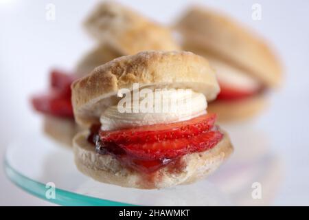 Cornish Devon Cream Tea Scone Cream Marmelade Stockfoto