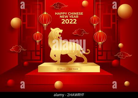 Podium glückliches chinesisches Neujahr 2022, Jahr des Tigers Stock Vektor