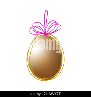 Goldenes Osterei hängt auf rotem Band mit Schleife isoliert auf weißem Hintergrund Stock Vektor