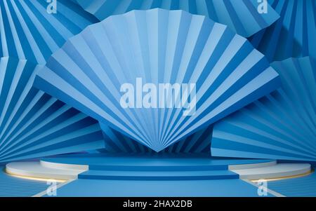 Faltfächer mit chinesischem Hintergrund, 3D Rendering. Digitale Zeichnung des Computers. Stockfoto