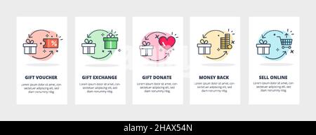 Satz von Zeilensymbol-Rückgabeoptionen für schlechte Geschenke.Vorlage für mobile Anwendung Stock Vektor