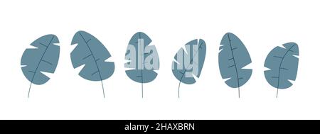 Set von geschnitzten Blättern der dekorativen Cartoon-Pflanze. Abgerundetes Blatt mit Ausschnitten an den Seiten. Vektor isoliert auf weißem Hintergrund für Design. Stock Vektor