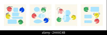 Dialogvorlage. Die Leute reden, streiten, Sprechblasen für Text. Fragen und Antworten. Farbenfrohe, runde Vektorgrafik. Stock Vektor