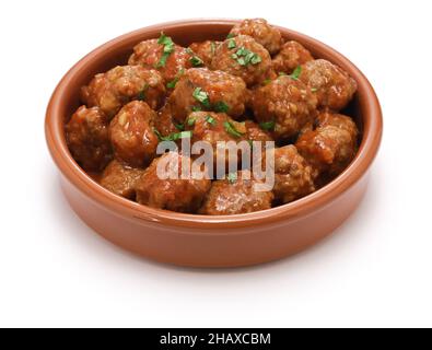 Albondigas, kleine spanische Fleischbällchen, traditionelles Tapas-Gericht Stockfoto