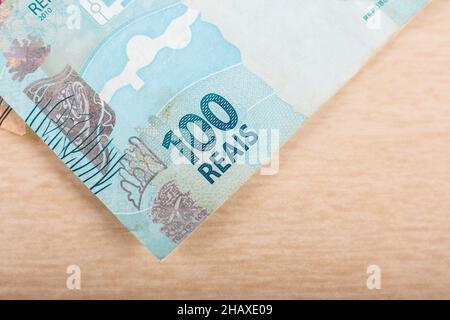 Brasilianisches Geld. 100 reis Banknote. Speicherplatz kopieren. Stockfoto