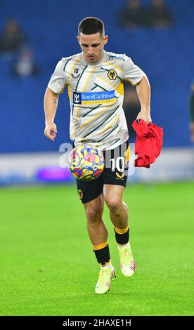 Brighton, Großbritannien. 15th Dez 2021. Daniel Podence von Wolverhampton Wanderers erwärmt sich vor dem Premier League-Spiel zwischen Brighton & Hove Albion und Wolverhampton Wanderers am 15th 2021. Dezember beim Amex in Brighton, England. (Foto von Jeff Mood/phcimages.com) Quelle: PHC Images/Alamy Live News Stockfoto