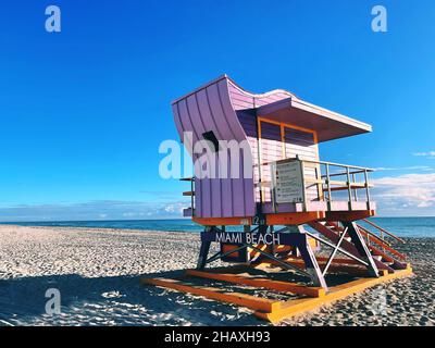 12th Street Lifeguard Tower am Miami Beach, Miami, Florida, USA Stockfoto