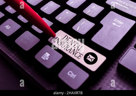 Inspiration zeigt Schild Dental Insurance. Konzeptionelle Foto Form der Gesundheit entwickelt, um einen Teil oder voller Kosten zu zahlen Abstract Typing Ein gutes Restaurant Stockfoto